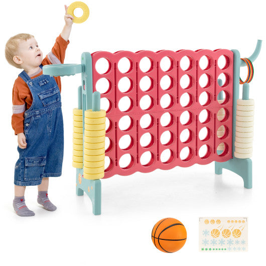 Giant 4-in-a-Row Game with Basketball Hoop and Toss Ring-Blue