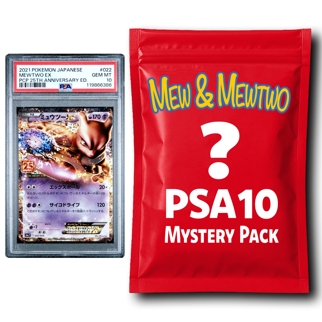 Mew or Mewtwo PSA 10 Graded PKM Card Mystery Pack Trading Card Game