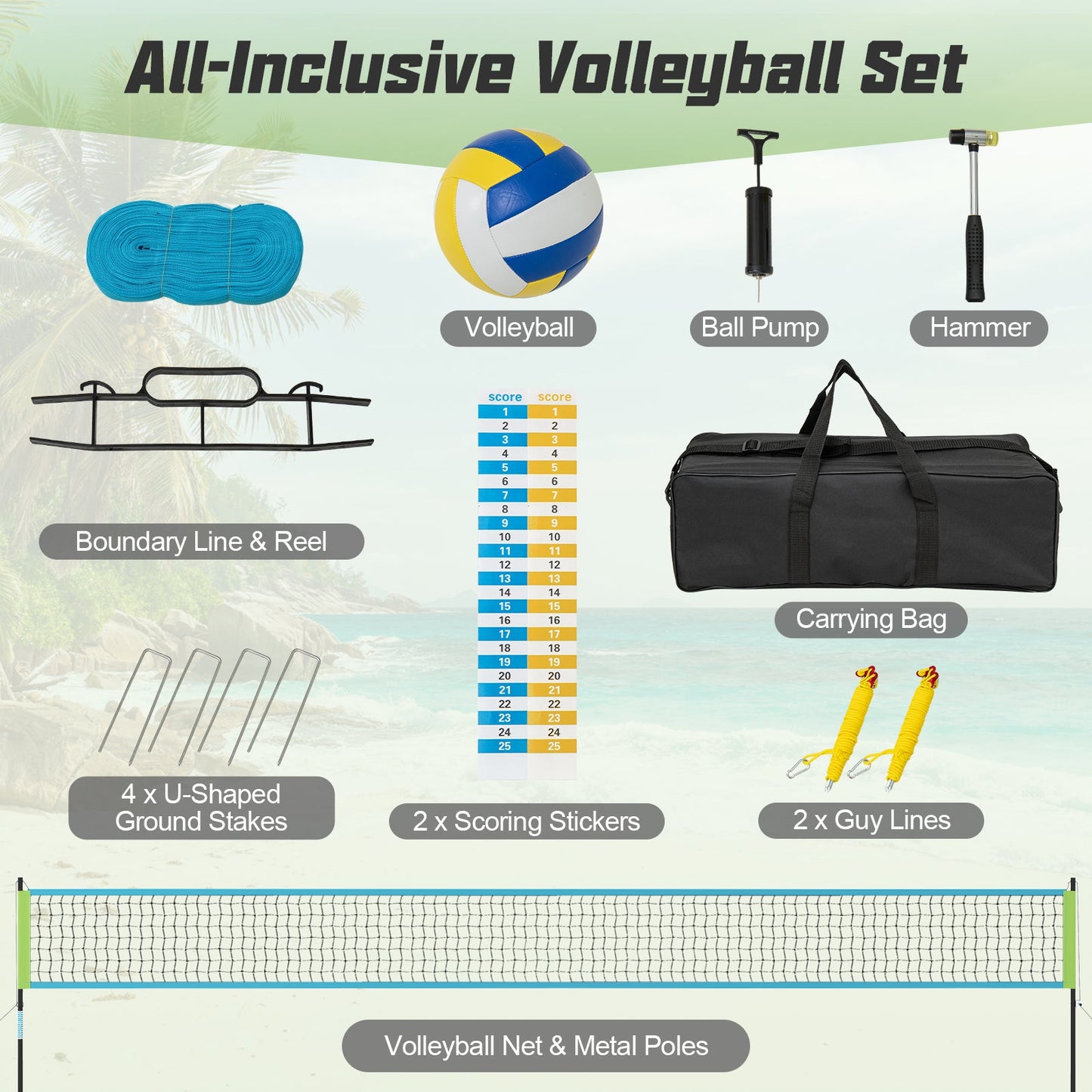 Portable Outdoor Volleyball Net Set Heavy-Duty Volleyball Net System