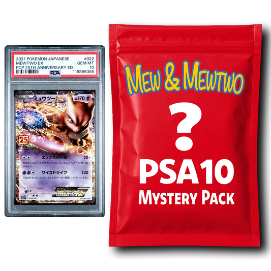 Mew or Mewtwo PSA 10 Graded PKM Card Mystery Pack Trading Card Game